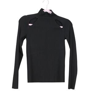 Alice + Olivia Classics Black Fitted Long Sleeve Ribbed Mock Cut Out Top Size S